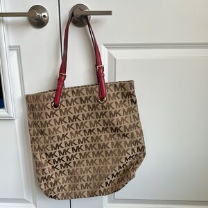 Michael Kors Brown and Red MK Pattern Tote